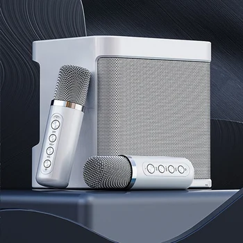 1 комплект Двойной беспроводной микрофон Встроенный наружный портативный караоке Bluetooth Динамик Коробка Белый