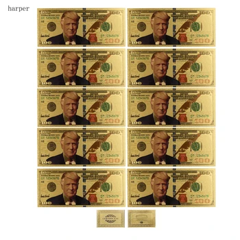 10 шт./лот Красочные банкноты США Трампа Банкноты 100 долларов Банкнота в 24-каратных позолоченных бумажных деньгах для подарков