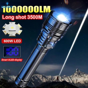 1000000 люмен Самый мощный светодиодный фонарик Супер яркий фонарик 600 Вт Перезаряжаемый тактический фонарь Прожектор Дальний выстрел 3500 м Факел