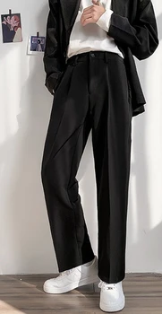 2023 Ice Silk Модные деловые брюки Вечернее платье Брюки Однотонные узкие пуговицы Повседневный костюм Брюки Одевание A46