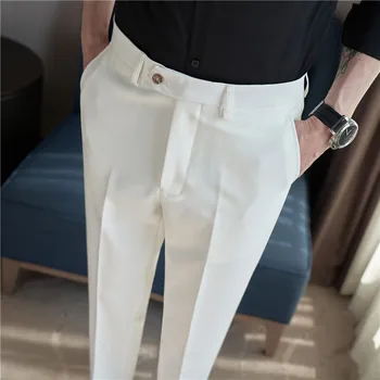 2023Новые однотонные брюки Мужские белые формальные брюки Собеседование для высококачественного облегающего делового повседневного костюма Горячие продажи брюк Hommes