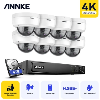 ANNKE 8CH 4K IP-камера Система безопасности 265+ 8MP Poe Камера Двустороннее аудио Видеонаблюдение CCTV 4 мм Поддержка объектива 256G IP67