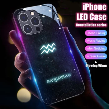 Constellation LED Light Светящийся Светящийся Закаленный Стеклянный Задний Чехол Для iPhone 11 12 13 14 15 X Xs Xr Mini Pro Max Plus
