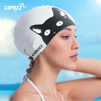 COPOZZ Водонепроницаемая силиконовая шапочка для плавания с длинными волосами Профессиональные женские шапочки для плавания Защита ушей Водные виды спорта Кепка для бассейна