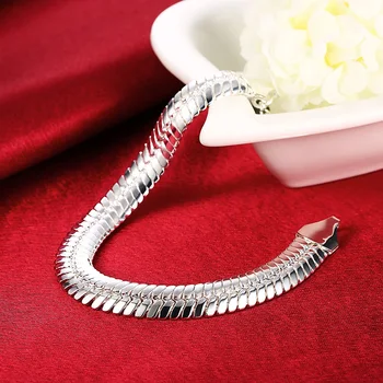 Hot Trend 925 Стерлинговое серебро 10 мм Плоский браслет из змеиной кости для мужчин Женщина Изысканные роскошные ювелирные изделия для вечеринок Свадебные аксессуары Подарки