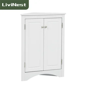 LiviNest Белый угловой шкаф для ванной комнаты Угловой шкаф для хранения с двойными жалюзи и регулируемой полкой