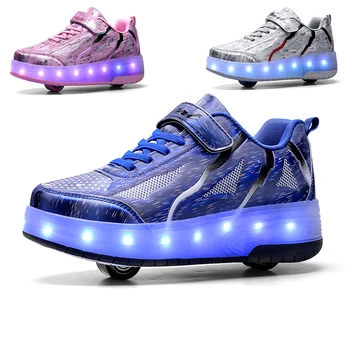 Luminous Fashion 2 Колеса Светящиеся Детские Роликовые Коньки Кроссовки Для Детей Мальчиков Девочек Светодиодный Свет Повседневная Обувь Подростки USB Зарядка