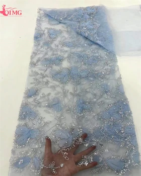 OIMG Нигерийская кружевная ткань ручной работы из бисера Высокое качество пайеток Вышивка бисером Африканское французское кружевное платье из ткани