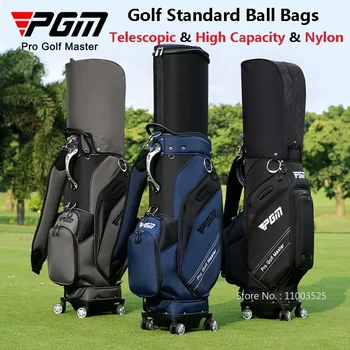 PGM Многофункциональные стандартные сумки для мячей для гольфа Водонепроницаемая нейлоновая телескопическая сумка-подставка с колесом Прочный пакет для гольфа большой емкости