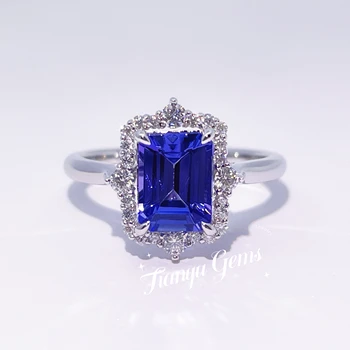 Tianyu Gems Кольцо из натурального танзанита 6x8 мм Восьмиугольник Синий драгоценный камень 18K 14K 10K Твердое белое золото Обручальные кольца для женщин Ювелирные изделия