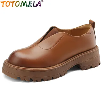 TOTOMELA 2023 Новые винтажные женские платья-лодочки Весенняя обувь из натуральной кожи Женская обувь на толстых каблуках на платформе