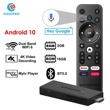 WESOPRO TV Stick G2 Android 10 Smart TV Dongle 2 ГБ ОЗУ 16 ГБ ПЗУ 2,4 ГГц 5,0 ГГц Wi-Fi 6 BT5.0 H.265 4K 30pfs VS Xiaomi Mi TV Stick