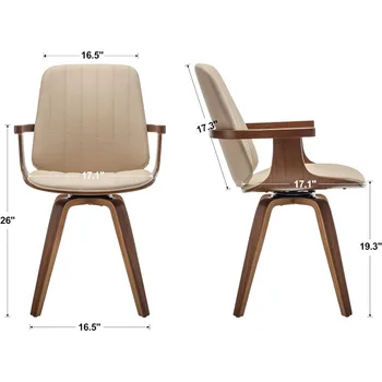 WUPOTO Набор обеденных стульев из 2 штук, современные стулья для столовой середины века, мягкие кухонные стулья из искусственной кожи с деревянными