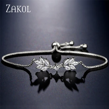 ZAKOL Новый минималистичный регулируемый браслет-цепочка Marquise Leaf AAA Zircon Свадебные браслеты Аксессуары для вечеринок для женщин