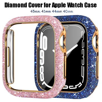 Блестящий чехол для Apple Watch серии 8 7 6 5 4 41 мм 45 мм Протектор Diamond iWatch Защитный бампер ПК Блестящие женские аксессуары