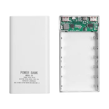 Блок внешнего аккумулятора 5 В 2,1 А ЖК-дисплей 20000 мАч Плата питания для батареи 6X18650 DIY Чехол для Powerbank (белый)