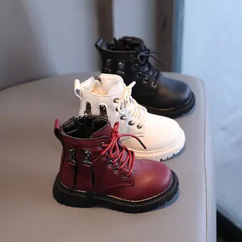 Ботинки для девочек Детская обувь Осенние белые ботильоны Теплые хлопковые модные сапоги для детей Мальчики Мягкие резиновые современные ботинки с двойной молнией
