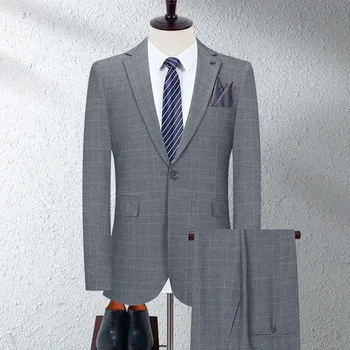 Высокое качество (блейзер + брюки) Мужская британская мода Деловая повседневная Продвинутый Простой Элегантный Вечеринка Джентльменский костюм из двух частей