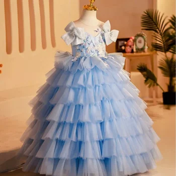 Высококачественное пушистое платье цветочницы для девочек тюль юбка из бисера блестящее свадебное элегантное платье с цветком для детей платье для вечеринки первого причастия