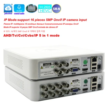 Гибридный видеорегистратор Безопасность видеонаблюдения 4 канала / 8 каналов 5M-N Аудио по коаксиальному кабелю для 5 МП 12,5 кадров в секунду 1080P 720P TVI CVI CVBS Камера 5 МП IP Onvif Cam
