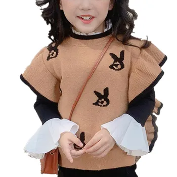 Девочка осень новое поступление картонная коробка милый свитер жилет с оборками рукава вязаная теплая верхняя одежда