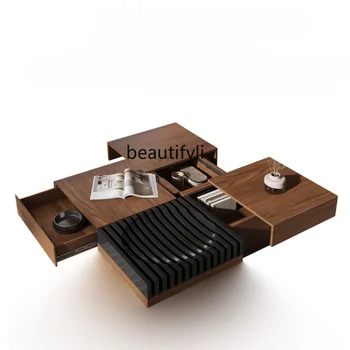 Деревянный чайный столик из черного ореха Скандинавский современный минималистичный квадратный столик для хранения из массива дерева для небольшой квартиры Комбинация журнального столика