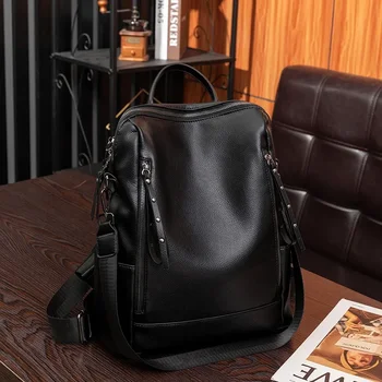 Женский рюкзак 2023 Новая корейская ретро Мягкая кожа большой емкости Повседневная сумка-рюкзак для путешествий на открытом воздухе