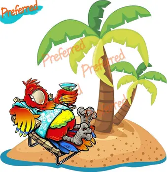 Забавный мультяшный попугай с напитком Пляж Пальма Корнхол Игровая доска Виниловые графические наклейки Виниловая крышка Водонепроницаемый ПВХ Автомобильная наклейка