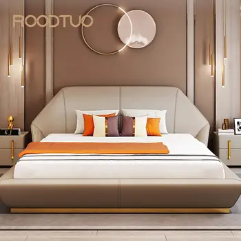 Изготовленная на заказ, современная, легкая, роскошная минималистская кровать, двуспальная кровать с матрасом, кожаная кровать, мебель для спальни, кровать размера 
