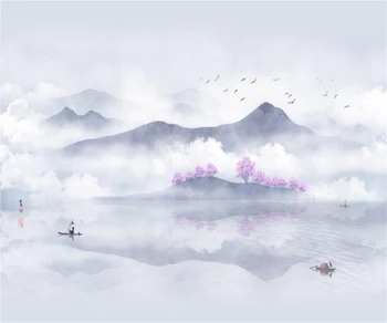 Индивидуальные обои фотографии китайский пейзаж туманное озеро фон фреска украшение дома художественная концепция фреска 3d обои