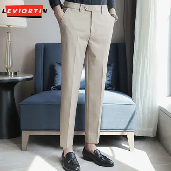 корейская версия тренд универсальные облегающие брюки с прямыми штанинами с маленькими штанинами для мужских осенне-зимних деловых повседневных брюк