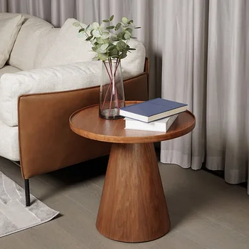 Круглый стол из массива дерева Винтажный журнальный столик Диван Приставной столик Украшение дома в японском стиле