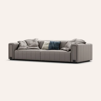 Минималистичный диван, светлая роскошная вилла, высококлассный дизайнерский кожаный диван
