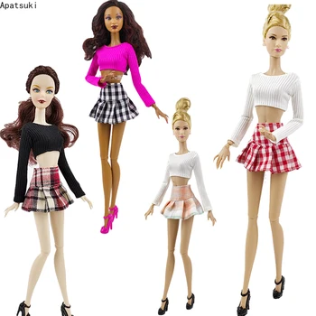 Многоцветный комплект модной одежды для Барби Кукла Наряды Короткий укороченный топ Клетчатая юбка для Барби 1/6 Куклы Аксессуары Детские игрушки