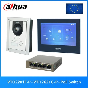 Многоязычный IP-видеодомофон Dahua, VTO2201F-P и VTH2621GW-P / VTH2621G-P и PoE коммутатор, поддержка SIP, замена VTO2202F-P-S2
