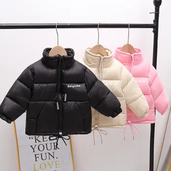 Модный детский осенне-зимний пуховик Высокая шея Молния Гладкий теплый толстый пальто Корейский стиль Малыш Мальчик Девочка Парка