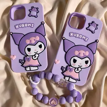 Мультяшные Sanrio Purple Kuromi 3D чехлы для телефонов для iPhone 14 Plus 13 12 11 Pro Max Защита камеры Мягкая силиконовая крышка из ТПУ
