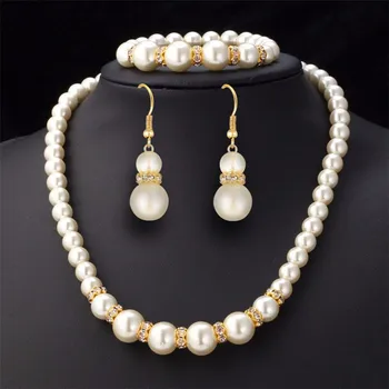 Новая жемчужная серьга-браслет ожерелье набор простых и элегантных женских серег браслет ожерелье из трех частей
