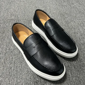 Новая мужская вулканизированная обувь Черный коричневый Pu Кроссовки Слипоны ручной работы Деловая мужская обувь Zapatos Para Hombre