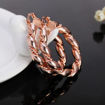 НОВИНКА Посеребренная веревка Круглые большие 4 см серьги-кольца 18-каратное золото Модные ювелирные изделия Свадебный рождественский подарок