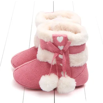  Новорожденные девочки Зимние плюшевые сапоги Милый бант Плюшевые снегоступы с помпоном Теплая детская обувь для малышей