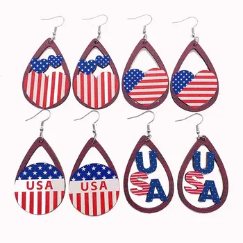 Новые серьги ко Дню независимости США буквы в форме сердца американского флага цвет полые деревянные серьги подарок