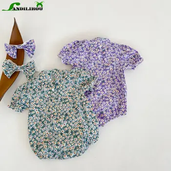 Повязка на голову - хлопчатобумажная одежда для новорожденных Очаровательный цветочный боди в китайском стиле для девочек - идеальное лето с подбором
