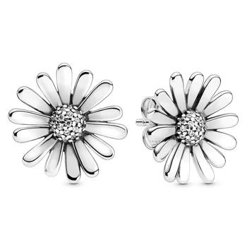  Подлинное стерлинговое серебро 925 пробы Pave Daisy Flower Statement Модные серьги-гвоздики для женщин Подарок DIY Ювелирные изделия