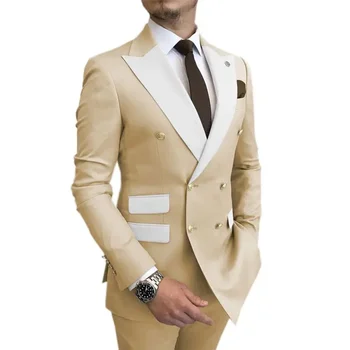 Последние двубортные мужские костюмы 2024 Slim Fit Белый остроконечный лацкан Формальный жених Шафер Свадебный костюм для вечеринки