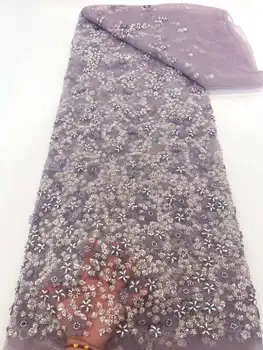 Роскошный нигерийский бисер ручной работы сетка кружевная ткань 2023 высокое качество пайетки вышивка африканская французская кружевная ткань для платья XC