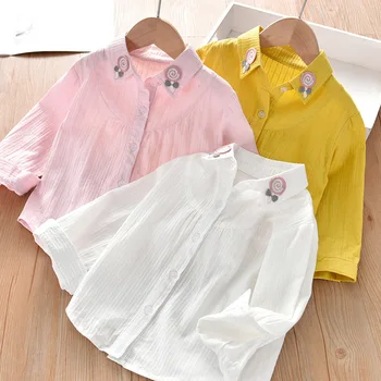 Рубашка для девочек 2023 Новая весна и осень Детская хлопковая рубашка в корейском стиле Рубашка Четыре сезона для девочек Сладкие рубашки