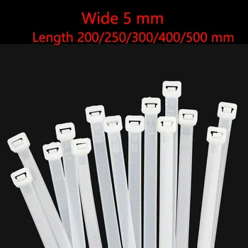 Самоблокирующаяся пластиковая нейлоновая кабельная стяжка Белое крепежное кольцо для кабельных стяжек Промышленная кабельная стяжка Набор кабельных стяжек Широкий 5 мм x 200 - 500 мм