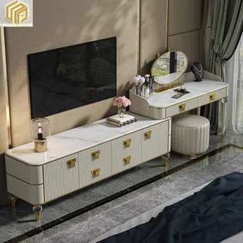  Светлый роскошный туалетный столик Комбинированный шкаф для телевизора в спальне Шкаф для хранения Встроенный столик для макияжа