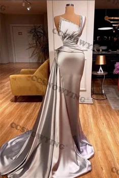 Сексуальная русалка на одно плечо выпускное платье атласные бисером вечерние вечерние платья для вечерних вечерних платьев женский халат de soiree
